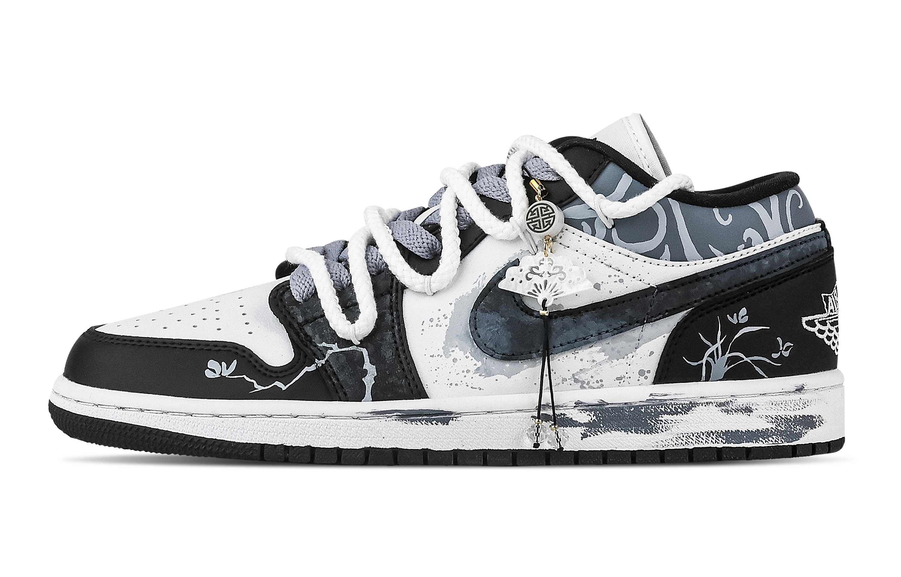 Jordan Air Jordan 1 Orchid Pattern, Heart Box Low top Vintage Basketball Shoes Unisex Black Blue