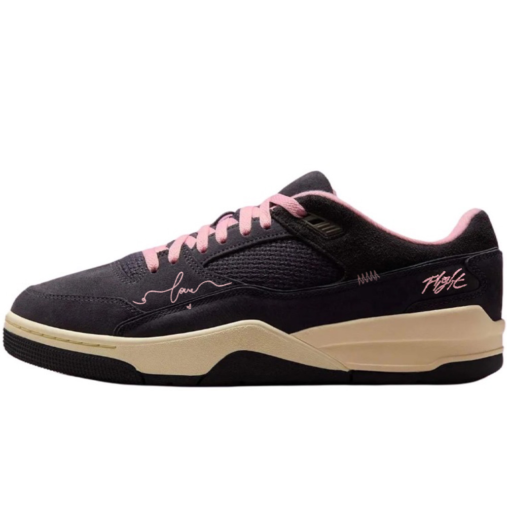 Jordan FLIGHT COURT Heartbeat Abrasion Resistant Low top Vintage Basketball Shoes Men's Black Pink