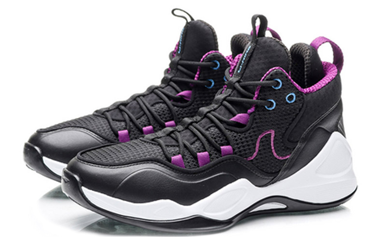 Li Ning Abrasion Resistant Breathable Mid top Basketball Shoes Men’s Black Purple