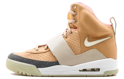 Nike Air Yeezy Net Tan Leather Patent Leather Suede Comfortable Casual Non-Slip High Top Retro Basketball Shoes Men's Brown