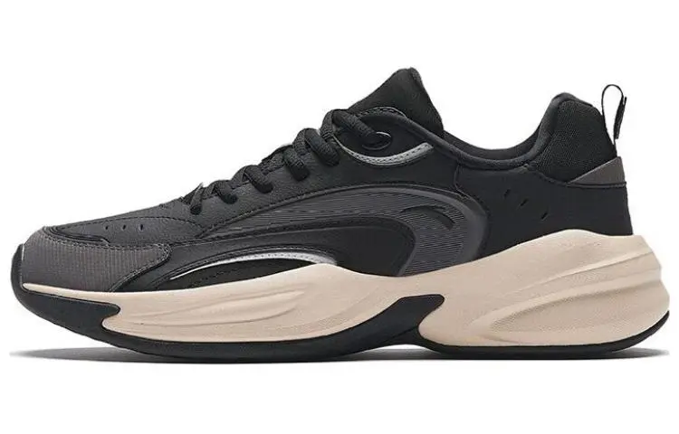 Anta ACE Leather Slip Resistant Abrasion Resistant Low top Chunky Sneakers Men's Black Gray