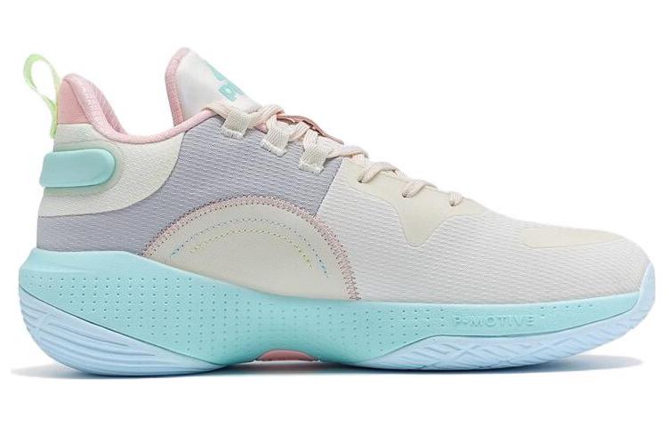 PEAK Cavalry Cushioning, Wear Resistant Low top Performance Basketball Shoes Men’s White Cyan Pink