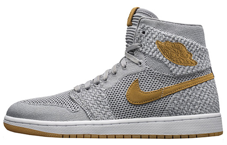 Мужские кроссовки Jordan Air Jordan 1 Retro High Flyknit (серо-желтые) — Серый / жёлтый — фото 1