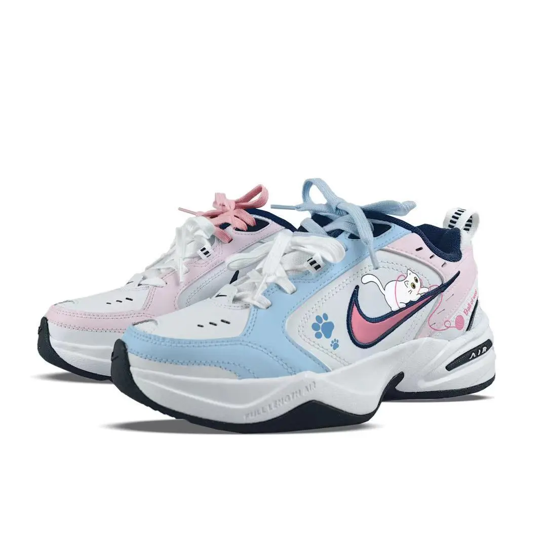 Nike Air Monarch 4 Abrasion Resistant Breathable Low top Chunky Sneakers Unisex Blue Pink