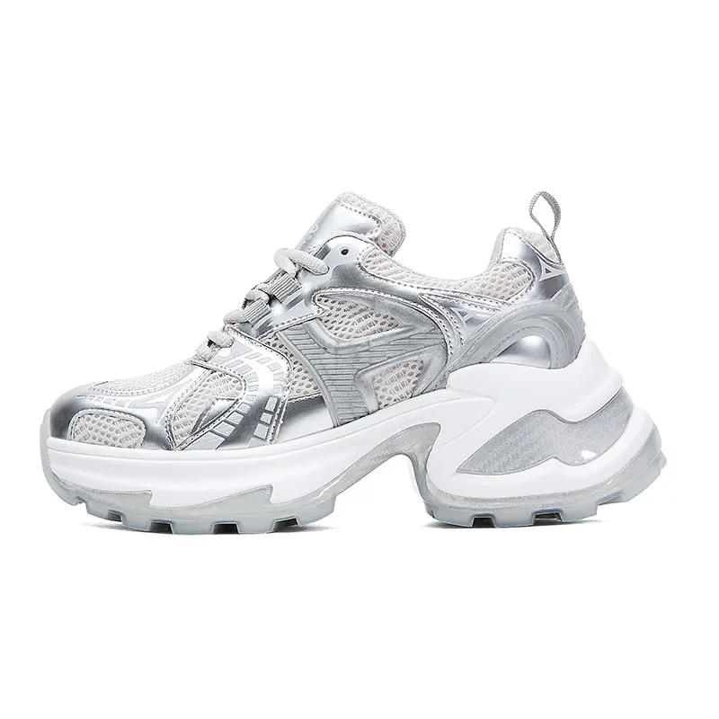 JEEP SPIRIT Mesh, Synthetic Leather Low top Chunky Sneakers Women's Silver