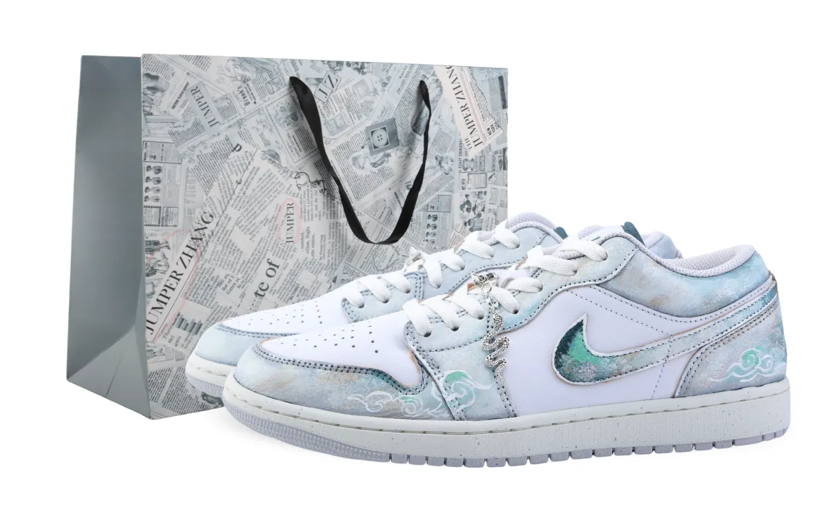 Jordan Air Jordan 1 Drippy Cyan Jade Abrasion Resistant Low top Vintage Basketball Shoes Men's Green