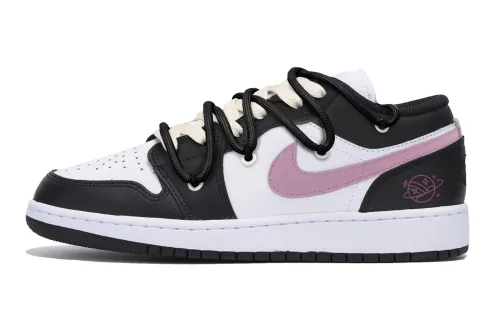 Jordan Air Jordan 1 Abrasion Resistant Slip Resistant Low top Vintage Basketball Shoes Men's Black Pink