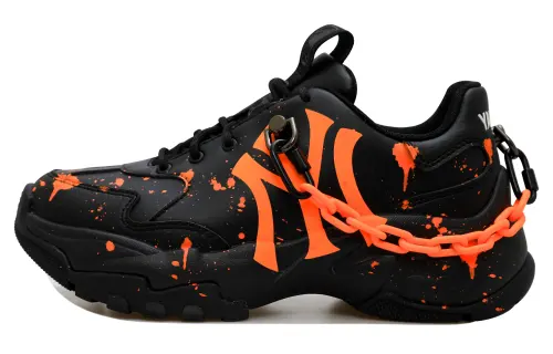 MLB Big Ball Chunky Cool Cushioning Slip Resistant Abrasion Resistant Low top Chunky Sneakers Unisex Black Orange