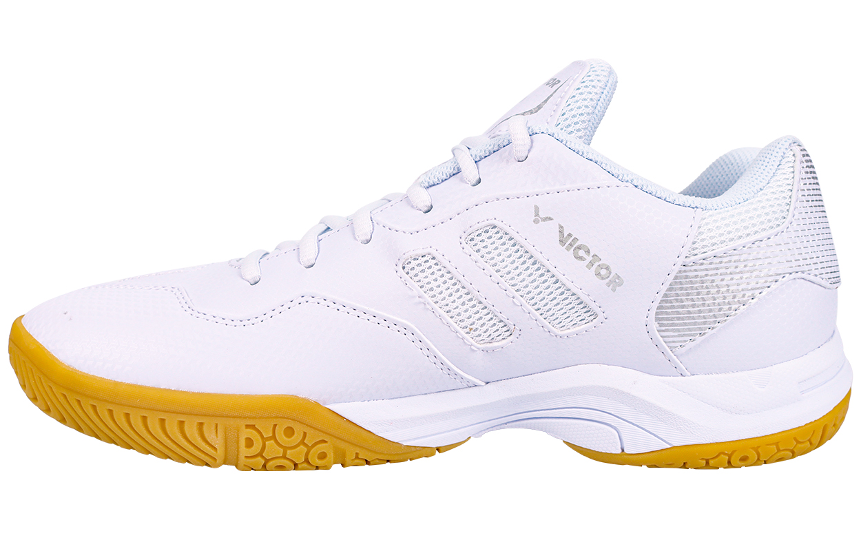 VICTOR Cushioning Slip Resistant Breathable Support Low top Badminton Shoes Unisex White Silver