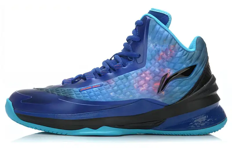 Li Ning Trendy Cushioning Slip Resistant Abrasion Resistant High top Basketball Shoes Men's Blue Black