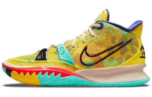 Nike Kyrie 7 Peace and Love Round-toe laces Middle-top Practical basketball shoes Men and women Lemon yellow Foreign version