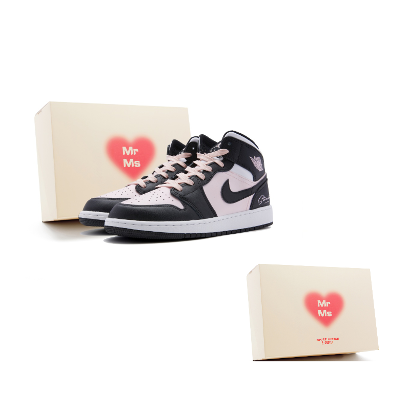 Jordan Air Jordan 1 Mid Leather Cushioning Slip Resistant High top Vintage Basketball Shoes Women’s Black Pink