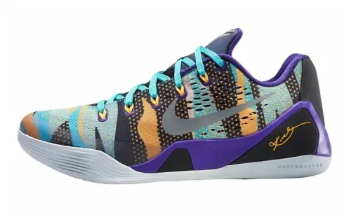 Nike Kobe 9 EM low Unleashed OG model round toe lace-up fabric non-slip lightweight low-top practical basketball shoes men's black color