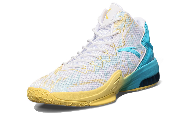 Anta Cushioning Slip Resistant Abrasion Resistant High top Basketball Shoes Men’s White Yellow Blue