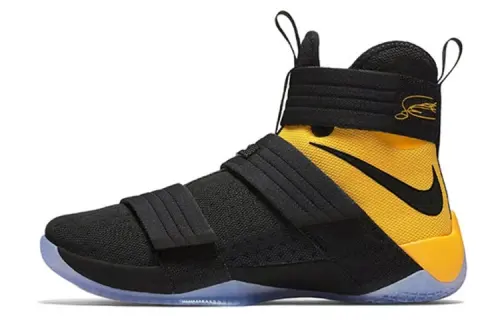 Nike Zoom soldier 10 Black Uni Gold LeBron round head lace non-slip lightweight high top basketball shoes men black yellow