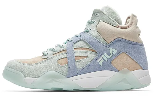 FILA FUSION Cage Textile, Synthetic Leather Cushioning Abrasion Resistant Mid top Vintage Basketball Shoes Women's Blue