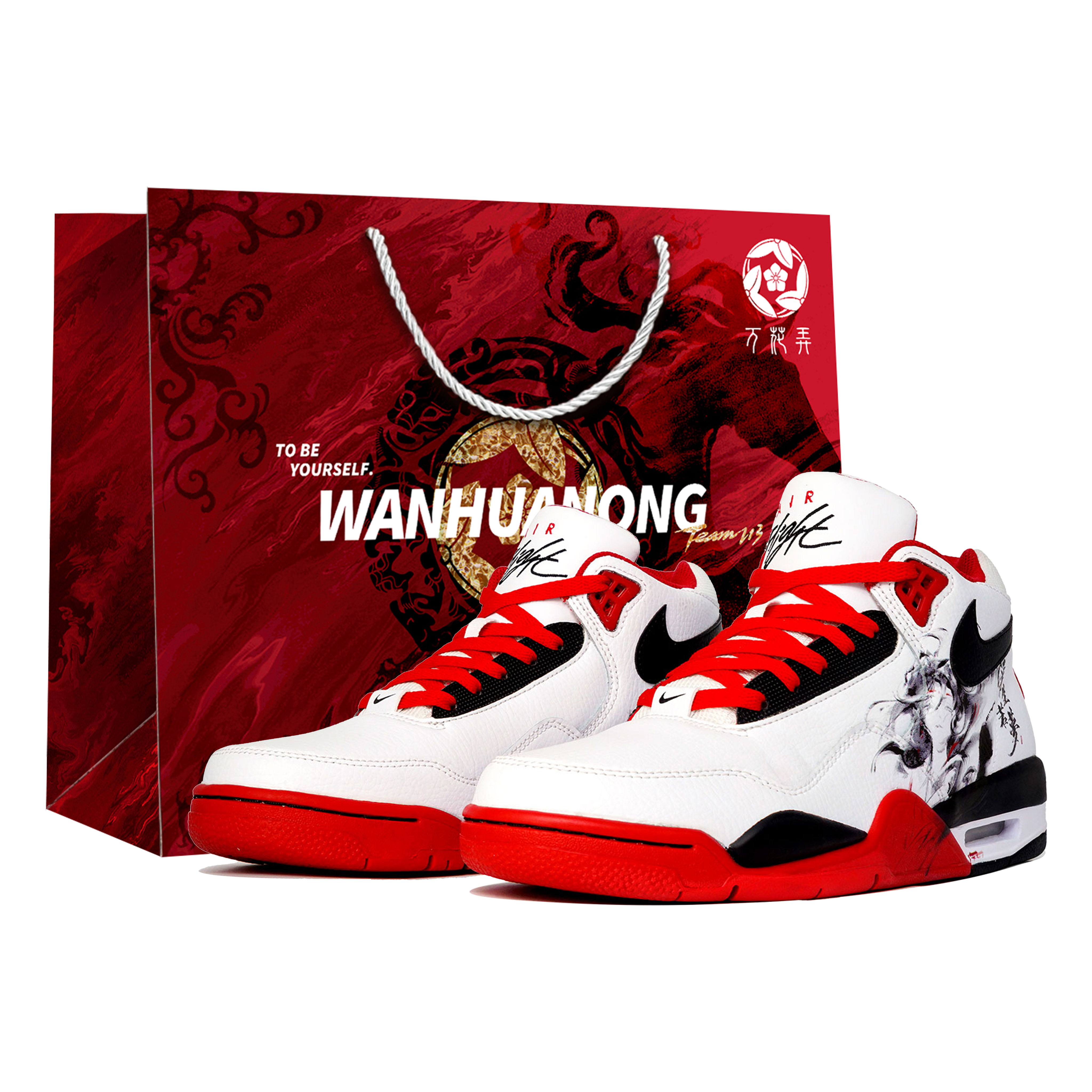 Nike Flight Legacy Slip Resistant Abrasion Resistant Mid top Vintage Basketball Shoes Unisex Red White Black