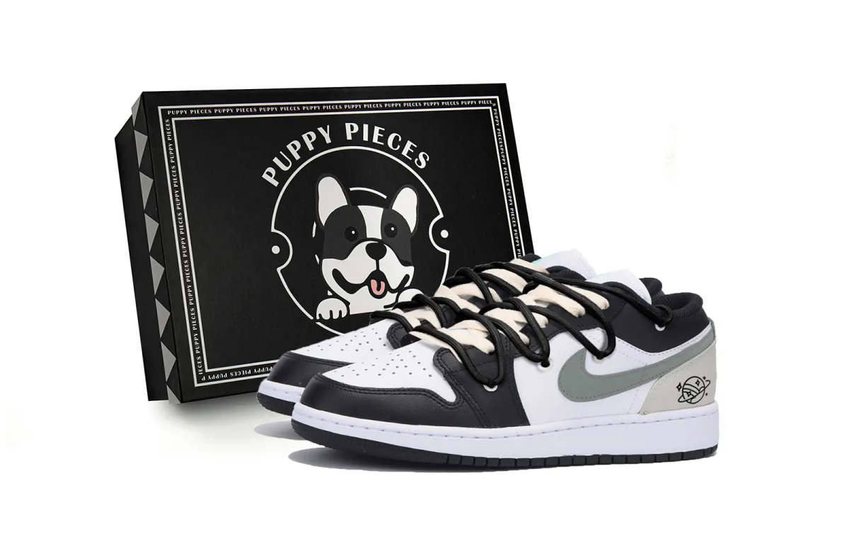 Jordan Air Jordan 1 Slip Resistant Abrasion Resistant Low top Vintage Basketball Shoes Men's Black White Gray