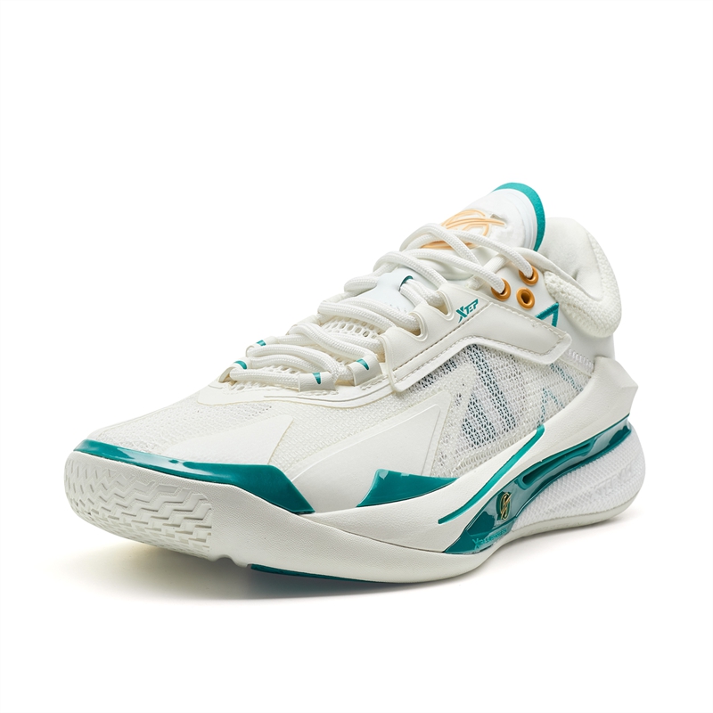 XTEP Cushioning Anti Rollover Low top Basketball Shoes Men’s Sail White Nighttime Green