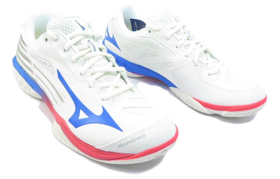 Mizuno Wave Claw 2 Cushioning, Wear Resistant Low top Badminton Shoes Unisex White Blue