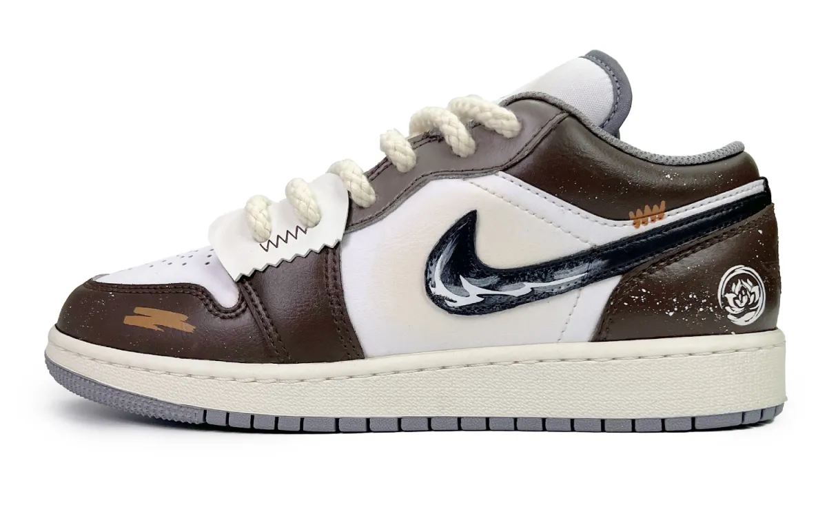 Jordan Air Jordan 1 Linden Slip Resistant Abrasion Resistant Low top Vintage Basketball Shoes GS White Brown