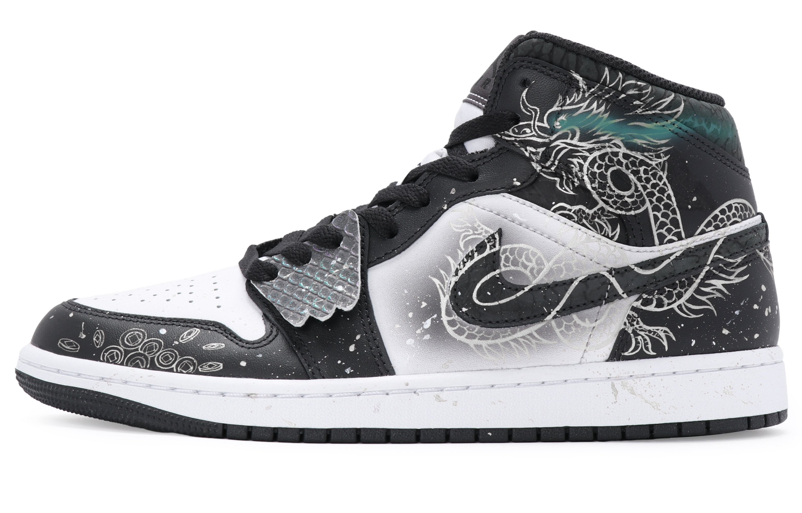 Jordan Air Jordan 1 811 Manufacturing, Auspicious Silver Dragon Mid top Vintage Basketball Shoes Men's
