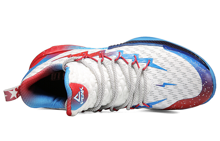 PEAK Lightning 2 PU, Textile Cushioning Slip Resistant Abrasion Resistant Mid top Basketball Shoes Men’s White Blue Red