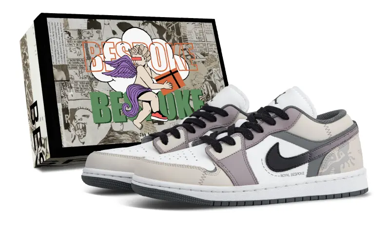 Jordan Air Jordan 1 Stylish Abrasion Resistant Low top Vintage Basketball Shoes Unisex Beige Purple