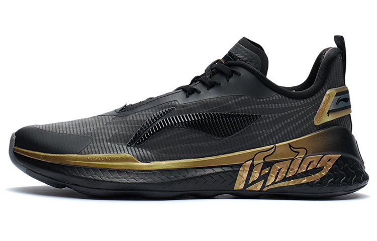 Li Ning Cushioning Slip Resistant Abrasion Resistant Low top Training Shoes Black Gold