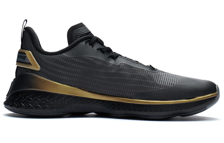 Li Ning Cushioning Slip Resistant Abrasion Resistant Low top Training Shoes Black Gold
