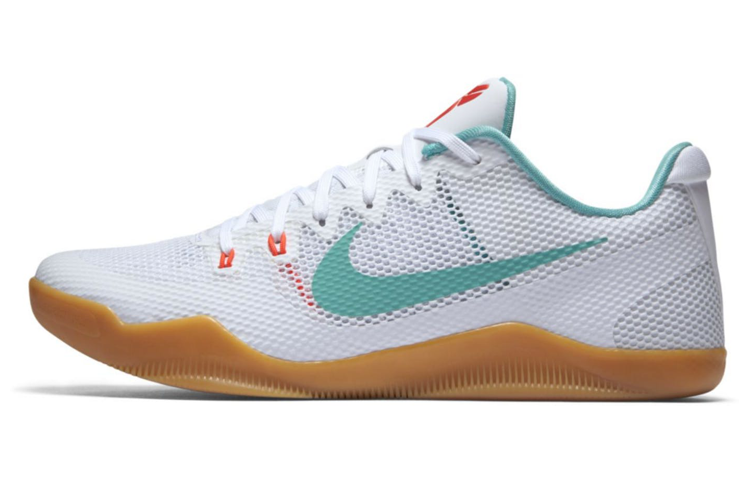 Nike Kobe 11 EM low Summer Pack raw rubber round toe lace-up non-slip lightweight low-top practical basketball shoes men's white foreign version