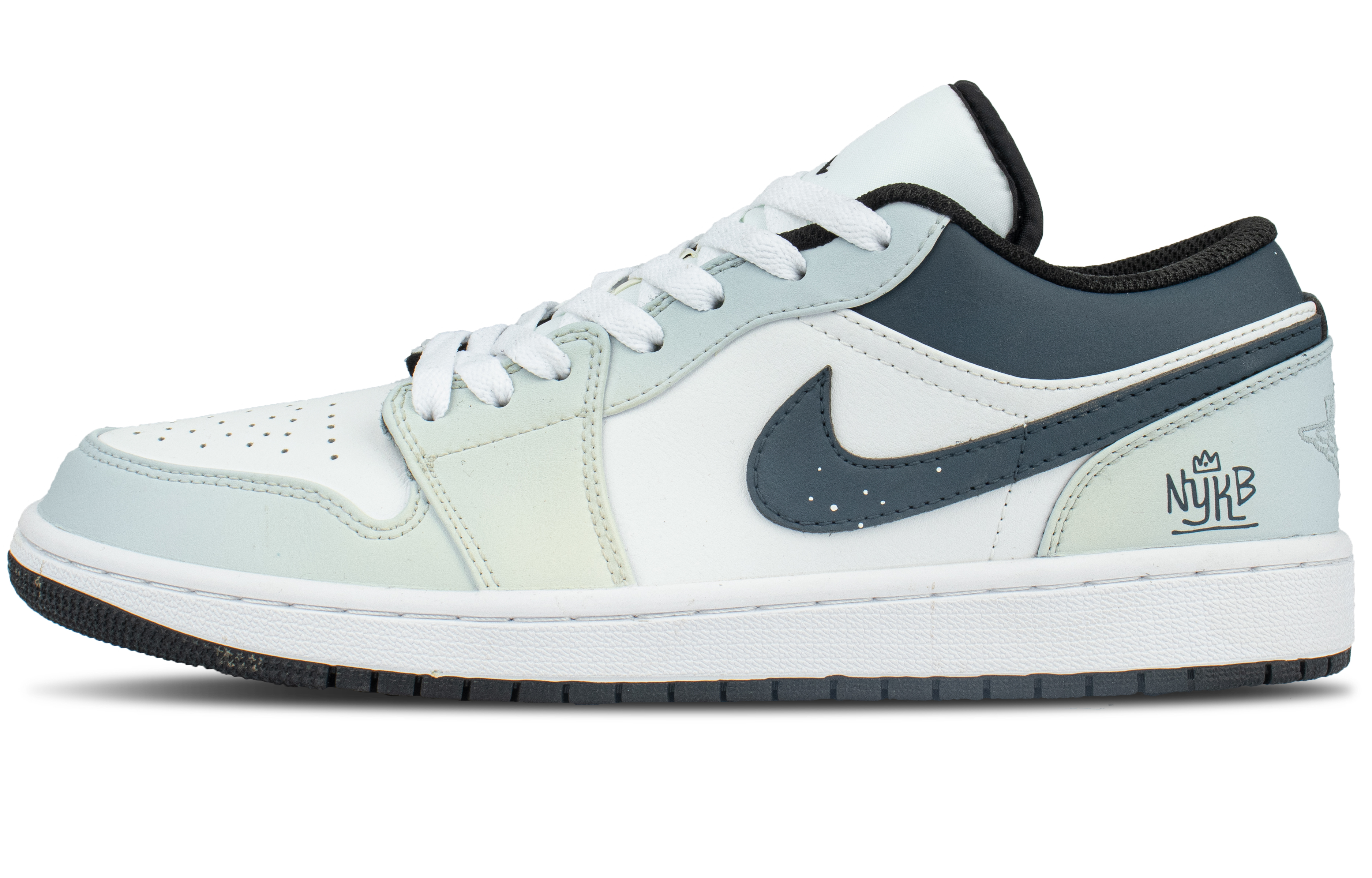 Jordan Air Jordan 1 Synthetic Leather Abrasion Resistant Low top Vintage Basketball Shoes Unisex White Green Blue