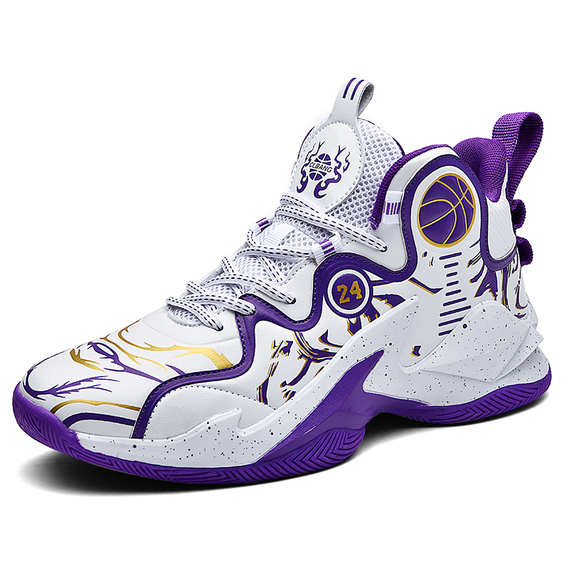 GQWE Textile, Synthetic Leather Slip Resistant Abrasion Resistant High top Basketball Shoes Unisex White Blue