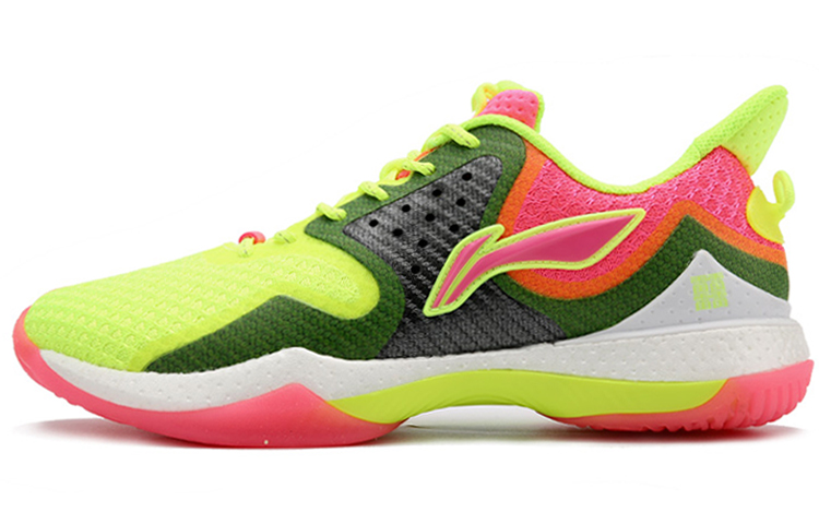 Li Ning Battle Halberd Cushioning Slip Resistant Abrasion Resistant Low top Badminton Shoes Men’s Pink Yellow Green