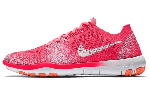 Nike Free Focus Flyknit 2 Cushioning Slip Resistant Low top Training Shoes Women's White Pink Orange