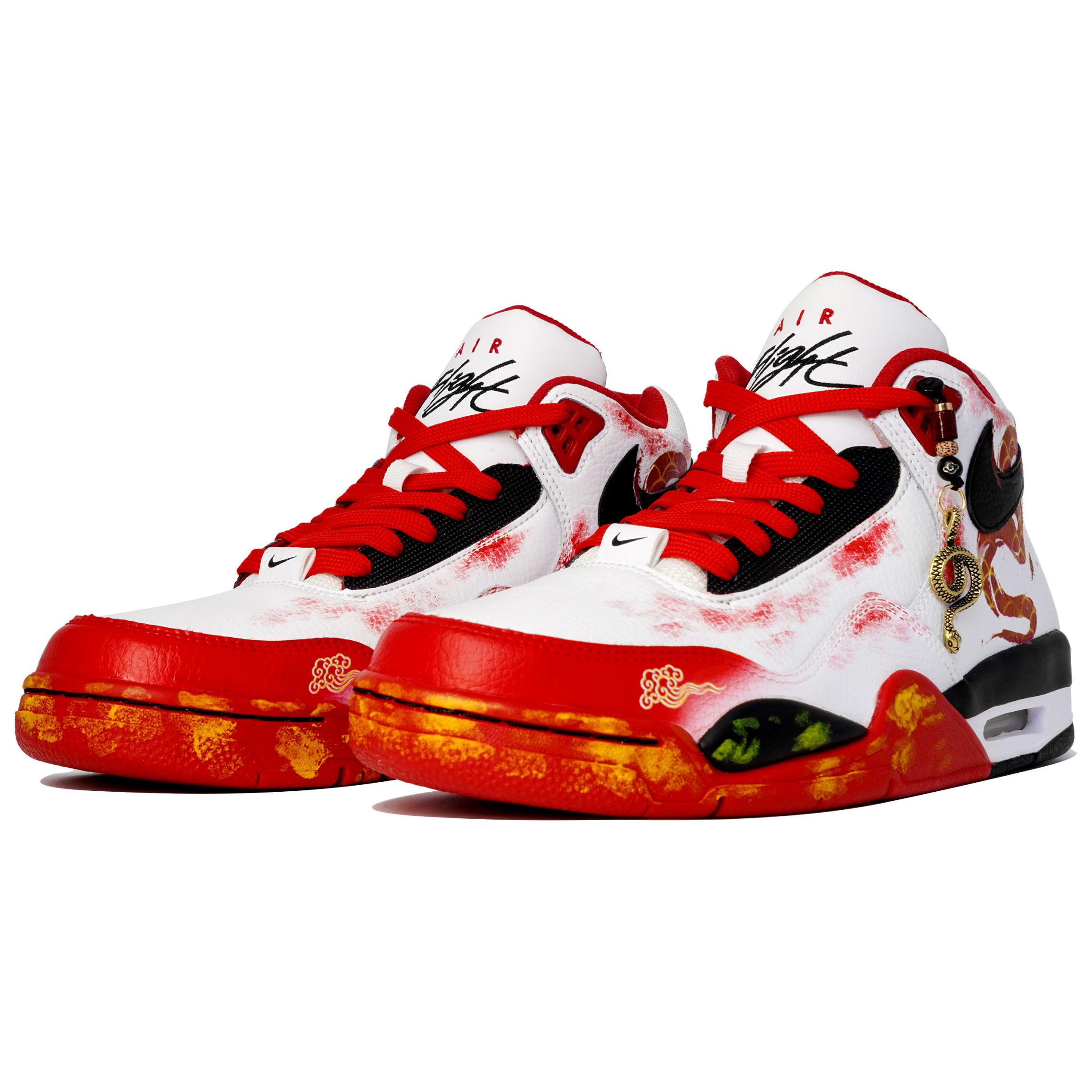 Nike Flight Legacy Slip Resistant Abrasion Resistant Mid top Vintage Basketball Shoes Unisex Red White Black