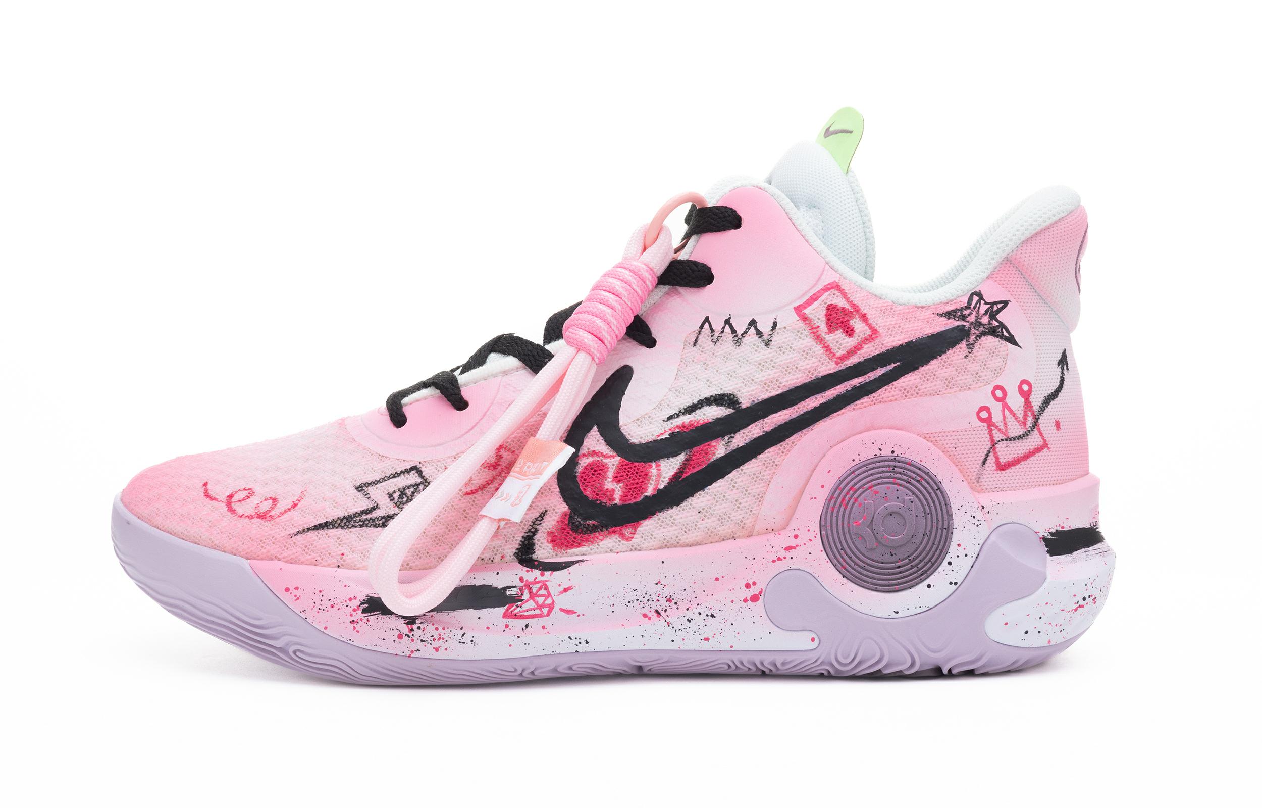 Nike KD Trey 5 IX Pink Hacker Hand Drawn Graffiti Slip Resistant Abrasion Resistant Mid top Vintage Basketball Shoes