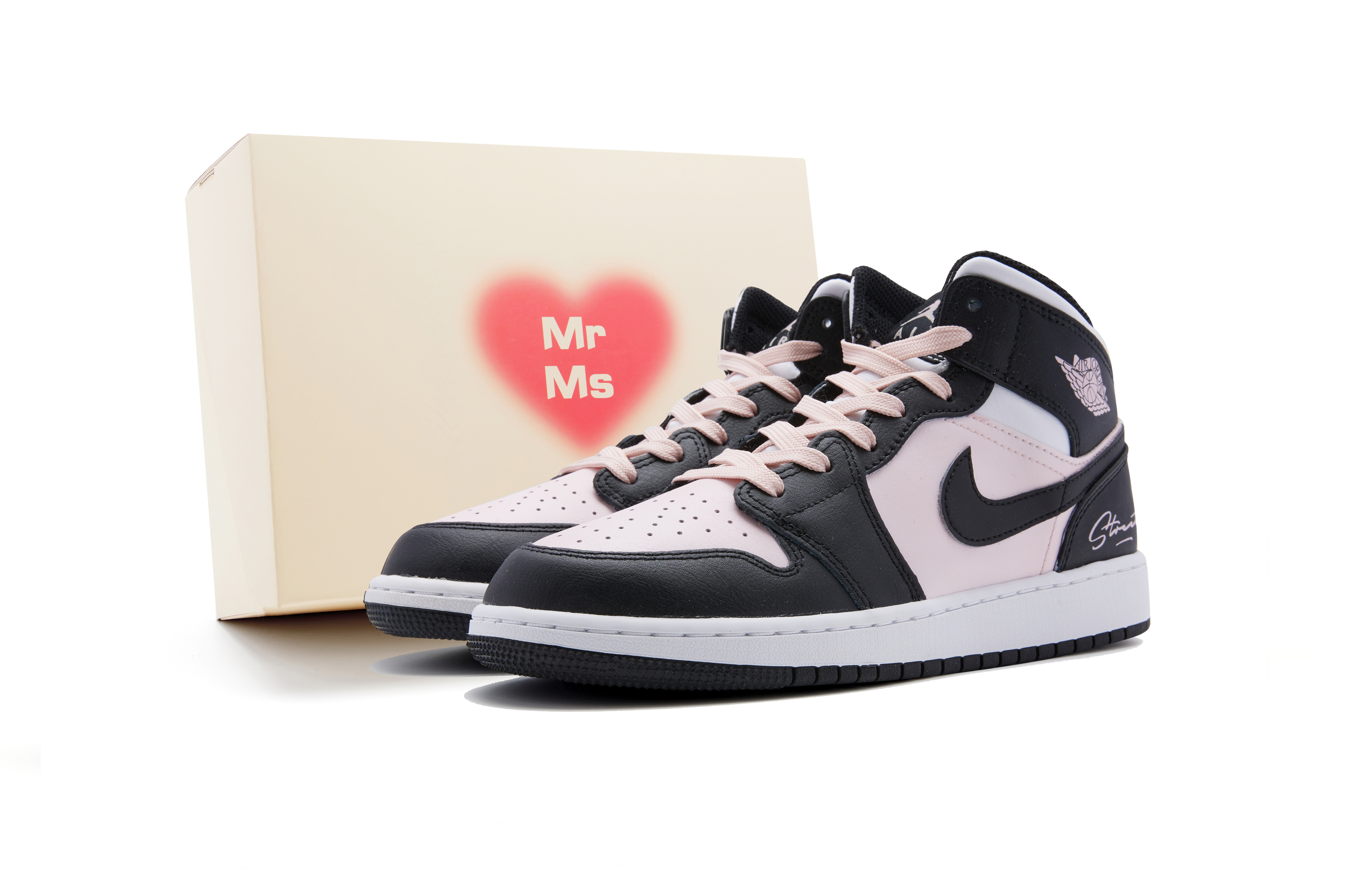 Jordan Air Jordan 1 Mid Leather Cushioning Slip Resistant High top Vintage Basketball Shoes Women’s Black Pink