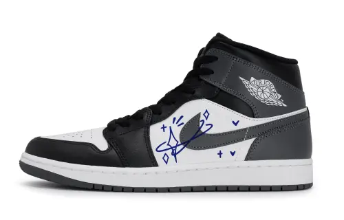 Jordan Air Jordan 1 Slip Resistant Abrasion Resistant Mid top Vintage Basketball Shoes Unisex Black White Blue