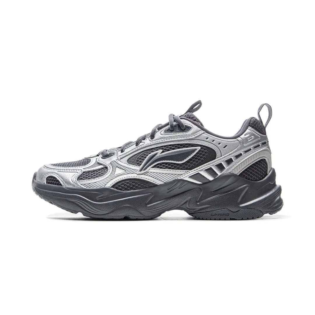 Li Ning Shooting Stars 2K Cushioning Slip Resistant Abrasion Resistant Low top Chunky Sneakers Men's Silver Black