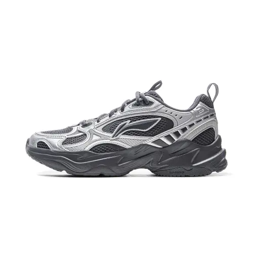 Li Ning Shooting Stars 2K Cushioning Slip Resistant Abrasion Resistant Low top Chunky Sneakers Men's Silver Black