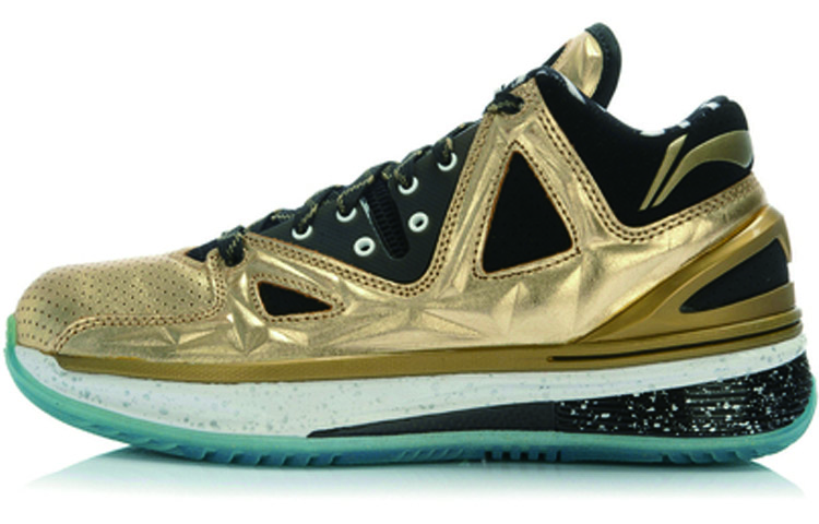 Li Ning WOW 2 Trendy Slip Resistant Lightweight Non slip Lightweight Mid top Basketball Shoes Men’s Black Gold