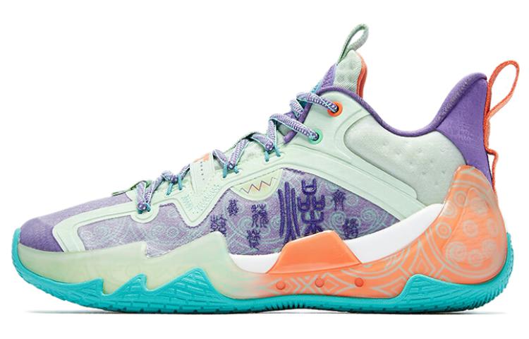 QIAODAN Shaanxi Museum Cushioning Slip Resistant Mid top Basketball Shoes Men’s Seashell Green/Shadow Purple