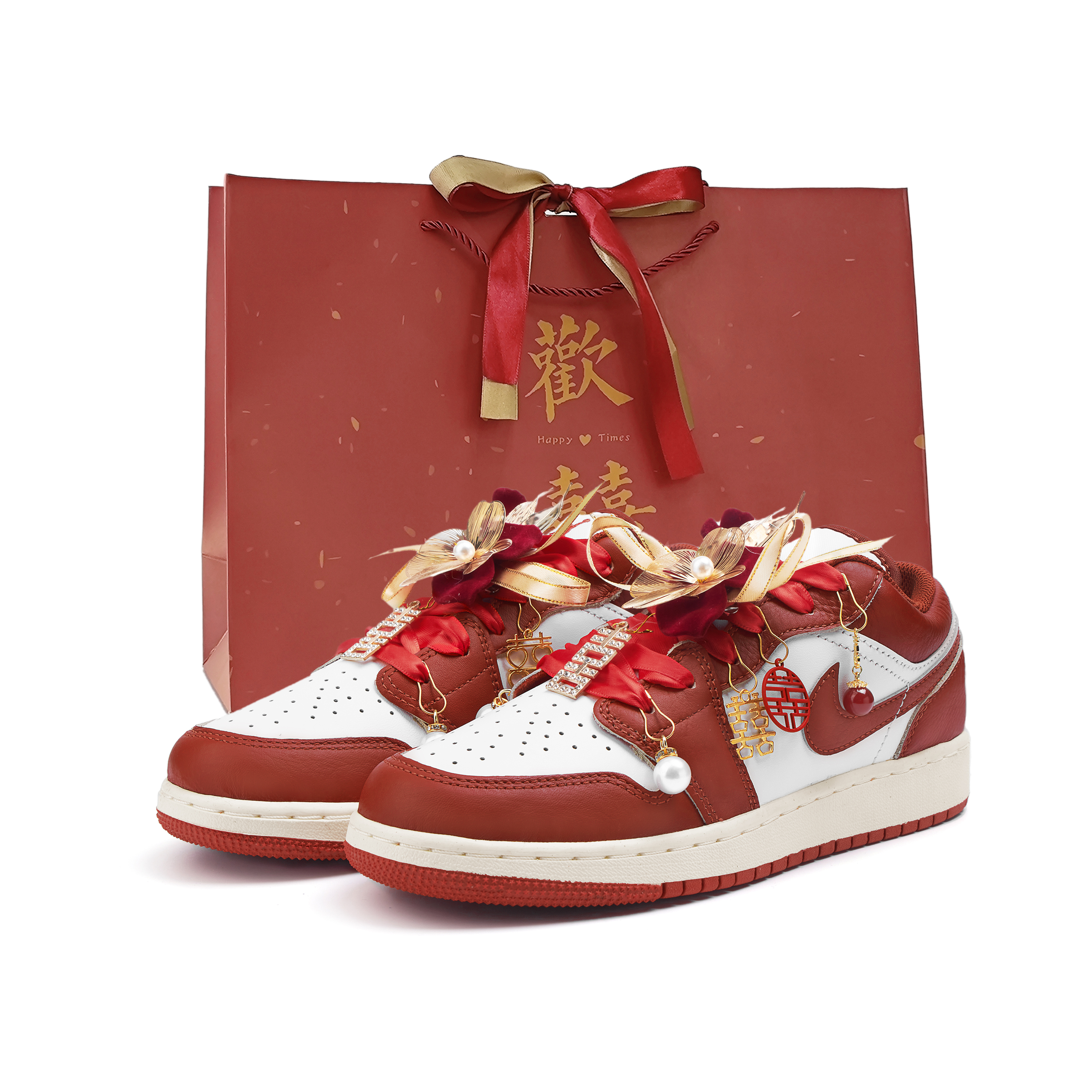 Jordan Air Jordan 1 Slip Resistant Abrasion Resistant Low top Vintage Basketball Shoes Women’s Red