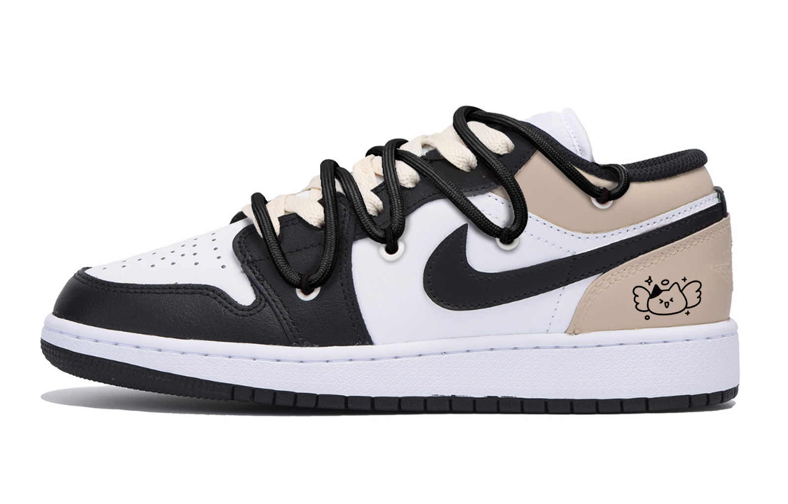 Jordan Air Jordan 1 Puppy Fragment Slip Resistant Abrasion Resistant Low top Vintage Basketball Shoes Men's Black Brown
