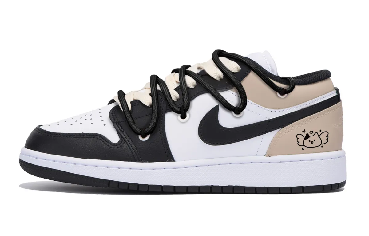 Jordan Air Jordan 1 Puppy Fragment Slip Resistant Abrasion Resistant Low top Vintage Basketball Shoes Men's Black Brown