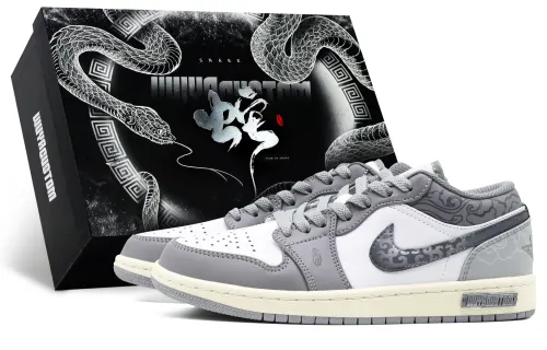 Jordan Air Jordan 1 Cushioning Slip Resistant Abrasion Resistant Low top Vintage Basketball Shoes Men's Gray White