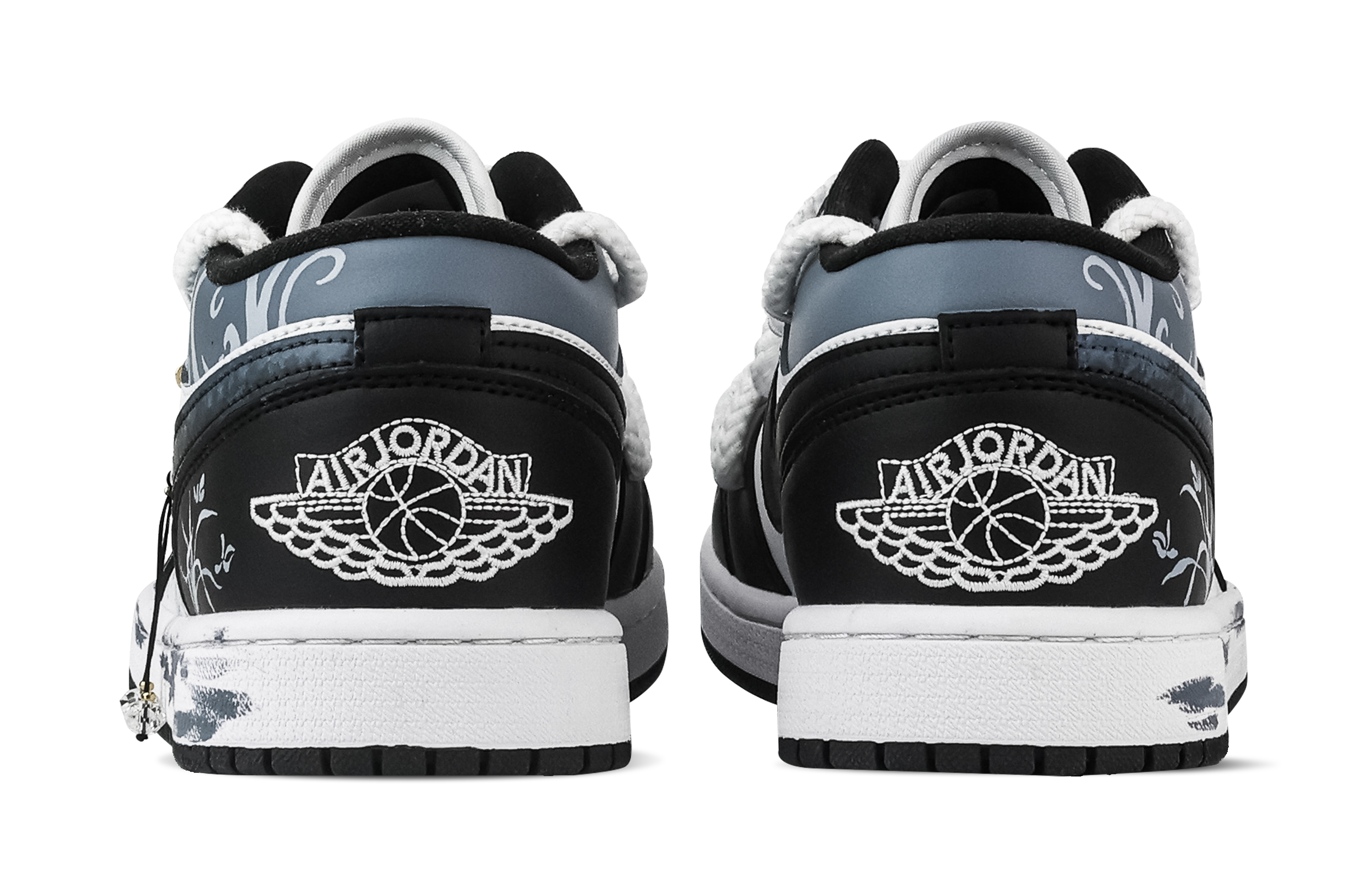 Jordan Air Jordan 1 Orchid Pattern Low top Vintage Basketball Shoes Unisex Black Blue