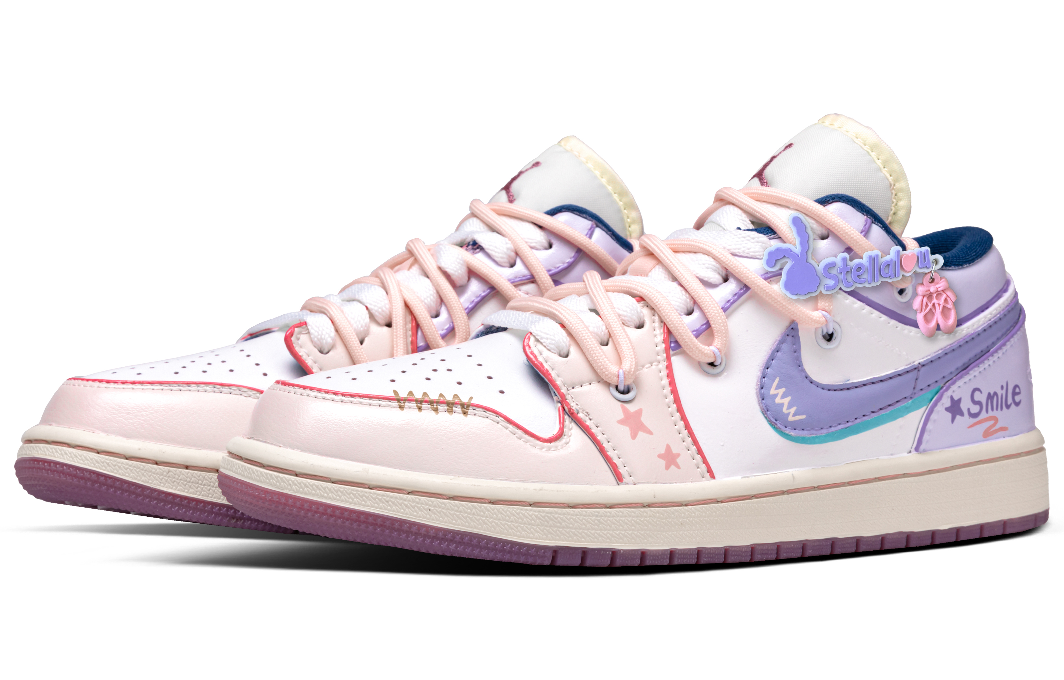 Jordan Air Jordan 1 Bunny Sauce Leather Abrasion Resistant Low top Vintage Basketball Shoes Women’s Pink Purple