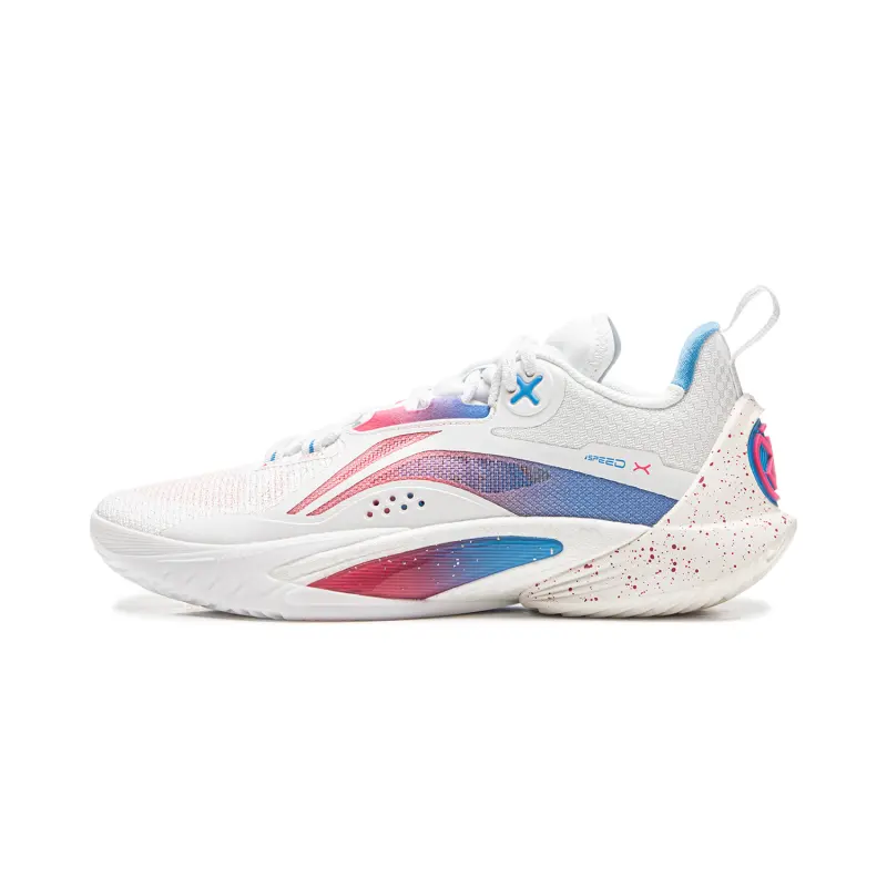Li Ning Speed 10 Cushioning Slip Resistant Abrasion Resistant Breathable Low top Basketball Shoes Men's White Pink Blue